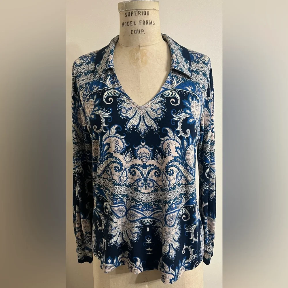JOHNNY WAS THE JANIE FAVORITE PUFF SLEEVE POLO KNIT TOP